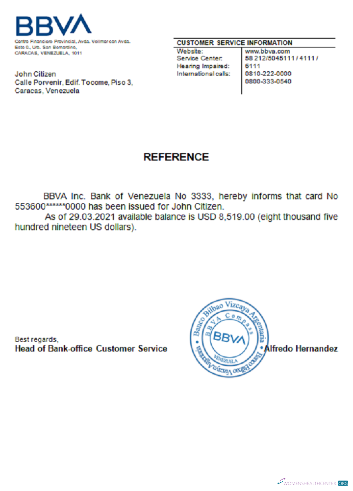 Download Venezuela BBVA bank reference Photoshop template